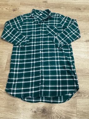 Liz Claiborne XL Green Pink Plaid Flannel Sleep Shirt Nightgown NWOT